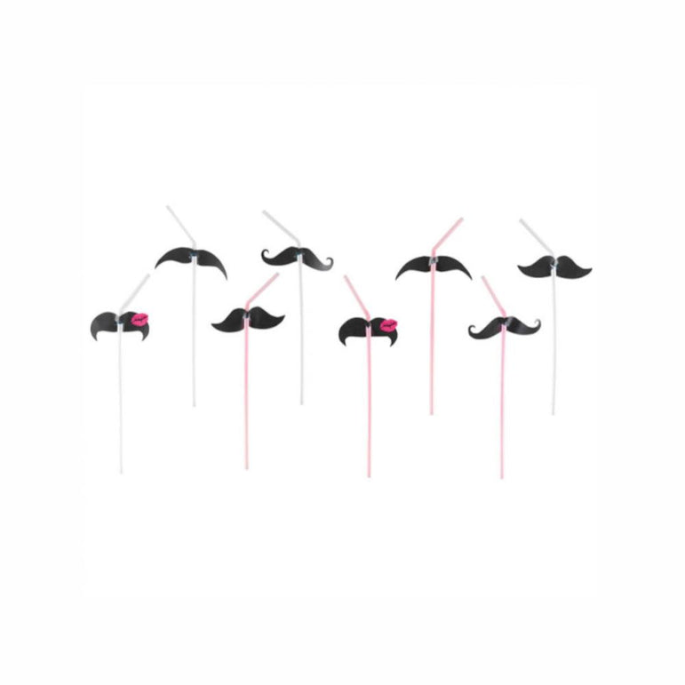 Moustache Drinking Straws 8pcs Candy Buffet - Party Centre