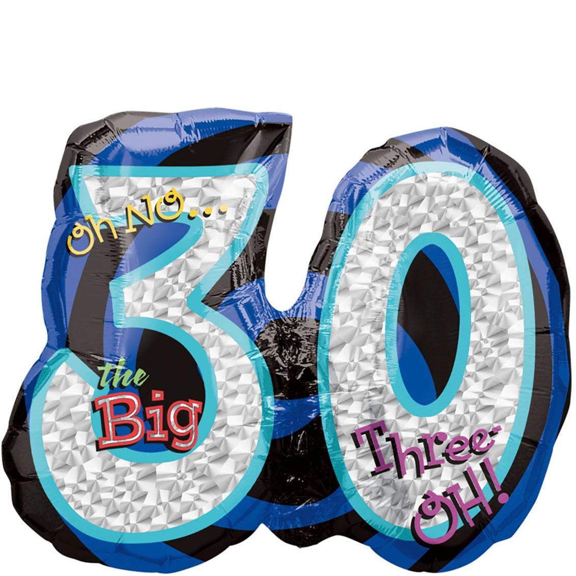 Oh No The Big 30 Holographic Balloon 26 x 21in Balloons & Streamers - Party Centre