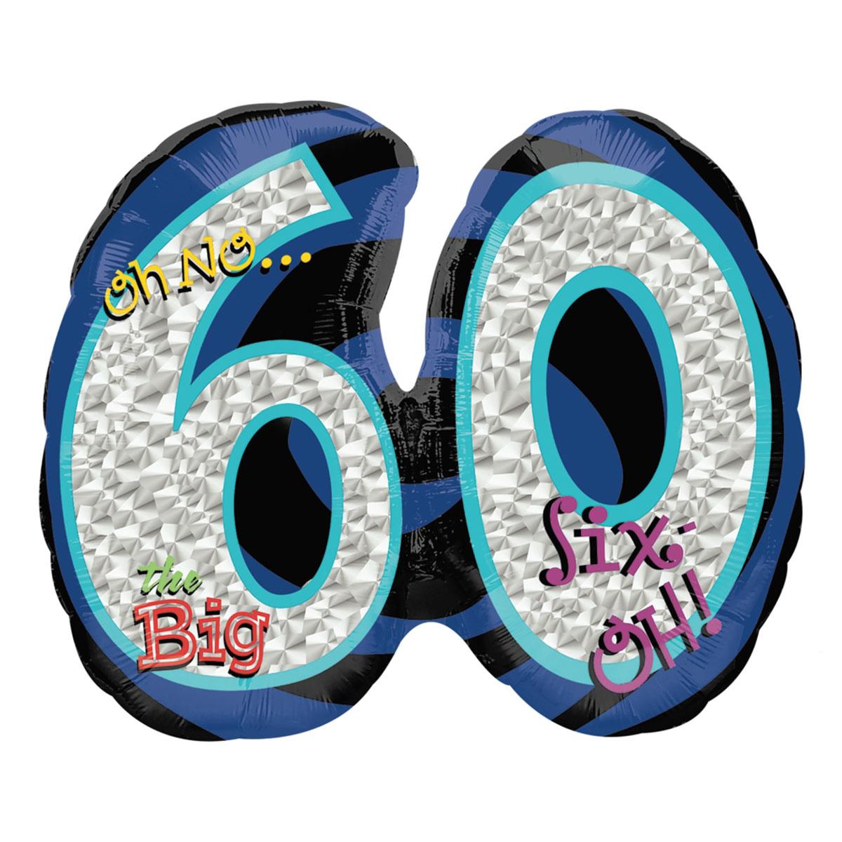 Oh No The Big 60 Holographic Balloon 26 x 21in Balloons & Streamers - Party Centre