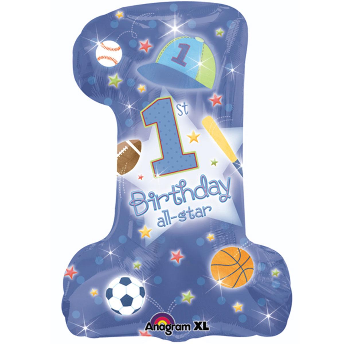 1st Birthday All Star Boy Foil Balloon 19 x 28in Balloons & Streamers - Party Centre