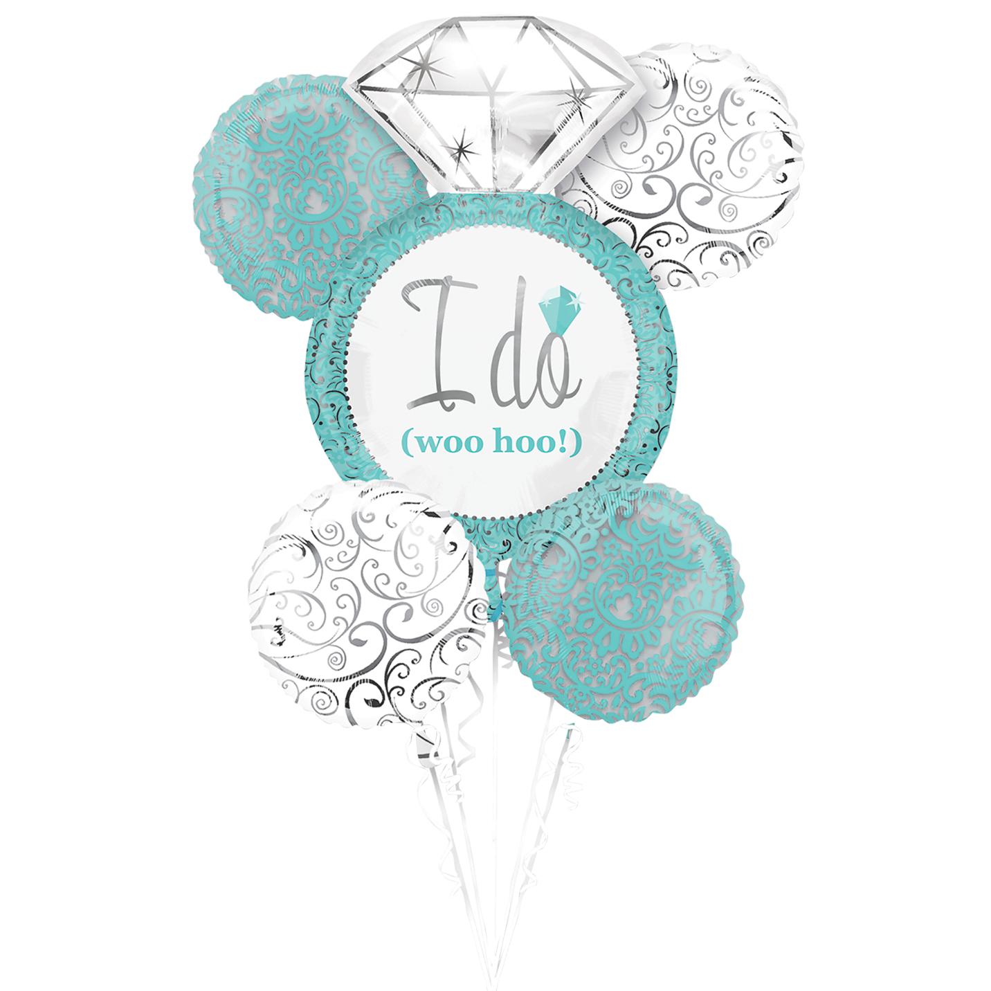 Robins Egg Blue Wedding Bouquet 5pcs Balloons & Streamers - Party Centre