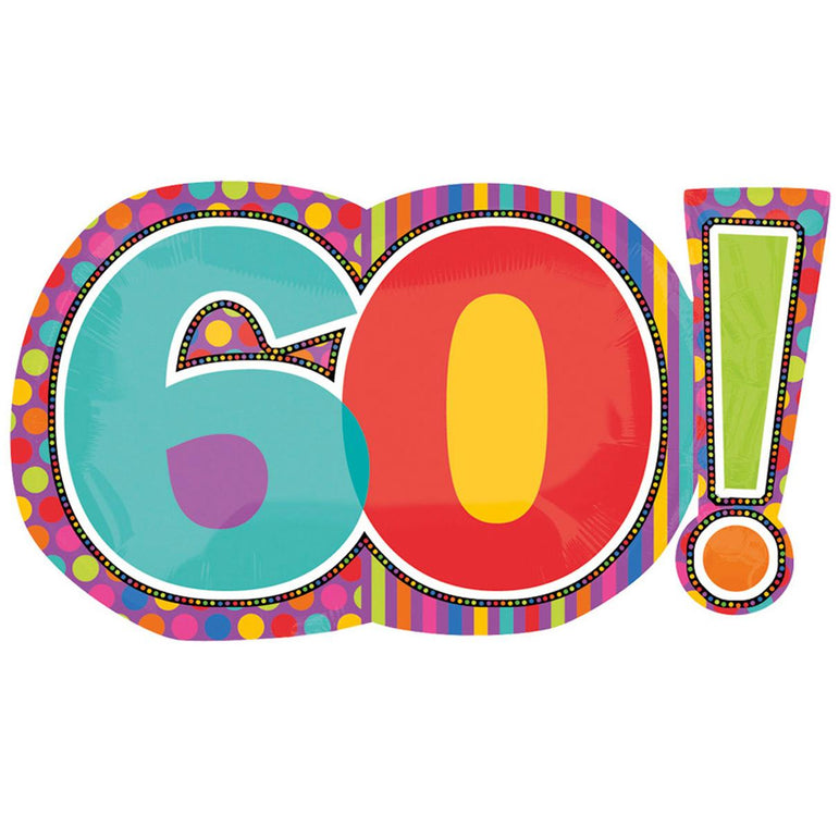 Dots & Stripes 60th Birthday Foil Balloon 29 x 18in Balloons & Streamers - Party Centre
