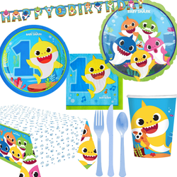 Baby Shark 1st 59 Piece Tableware Party Supplies for 8 Guests