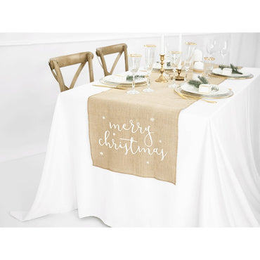 Jute Merry Christmas Table Runner White 50cm
