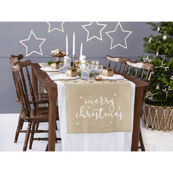 Jute Merry Christmas Table Runner White 50cm