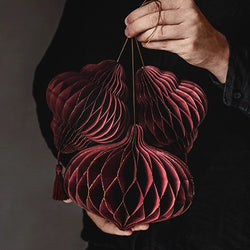 Paper Honeycomb Ornament Oval Deep Red 13cm