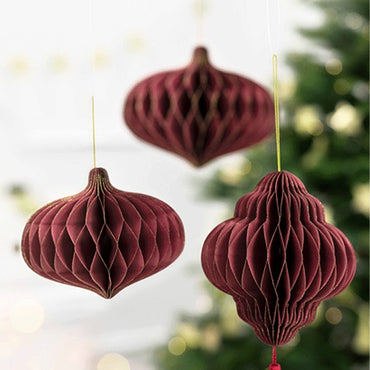 Paper Honeycomb Ornament Lantern Deep Red 13cm