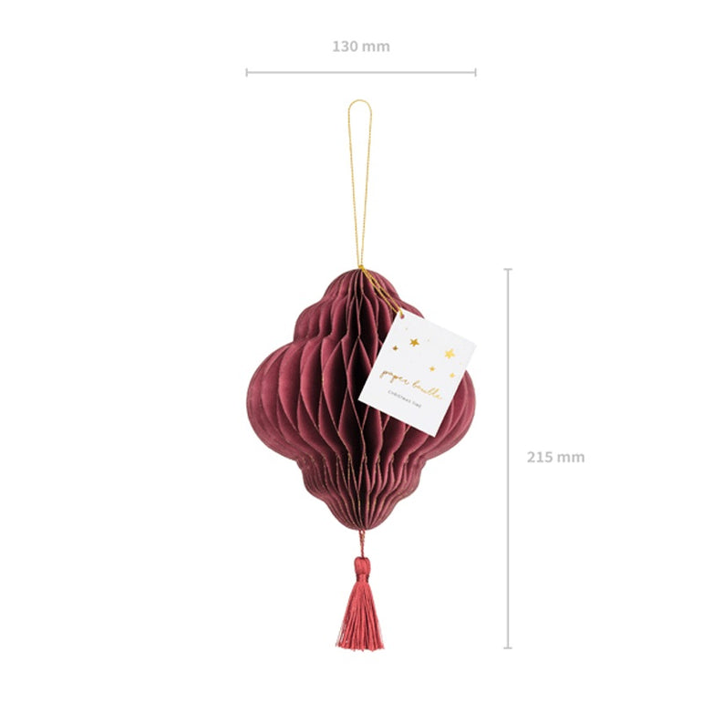 Paper Honeycomb Ornament Lantern Deep Red 13cm