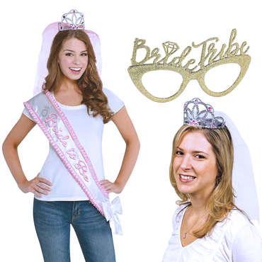 Classy Bachelorette Party Supplies Kit - Bride-to-Be Sash, Tiara and Veil,  White