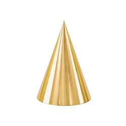 Party Hats Gold 6pcs, 16cm Costumes & Apparel - Party Centre