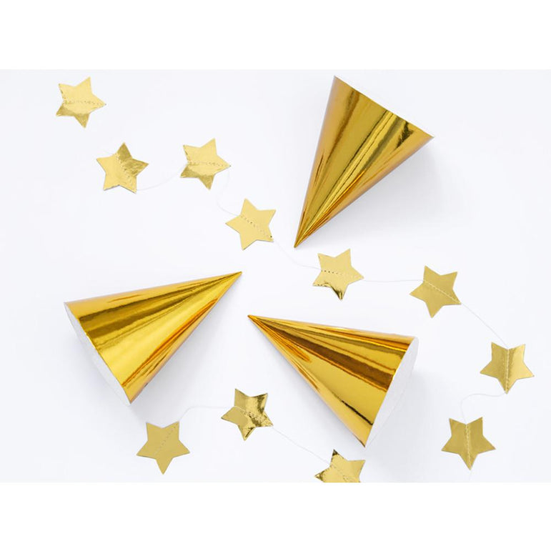 Party Hats Gold 6pcs, 16cm Costumes & Apparel - Party Centre