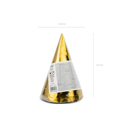 Party Hats Gold 6pcs, 16cm Costumes & Apparel - Party Centre
