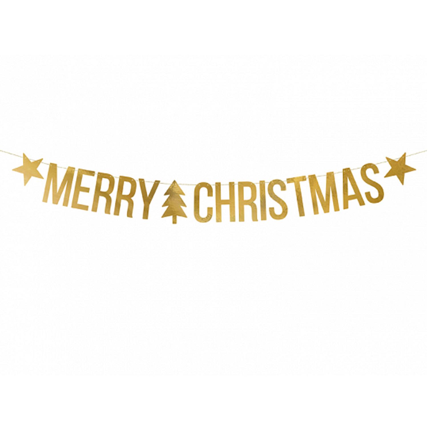 Merry Christmas Gold Banner 10.5x150cm Decorations - Party Centre