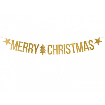 Merry Christmas Gold Banner 10.5x150cm Decorations - Party Centre