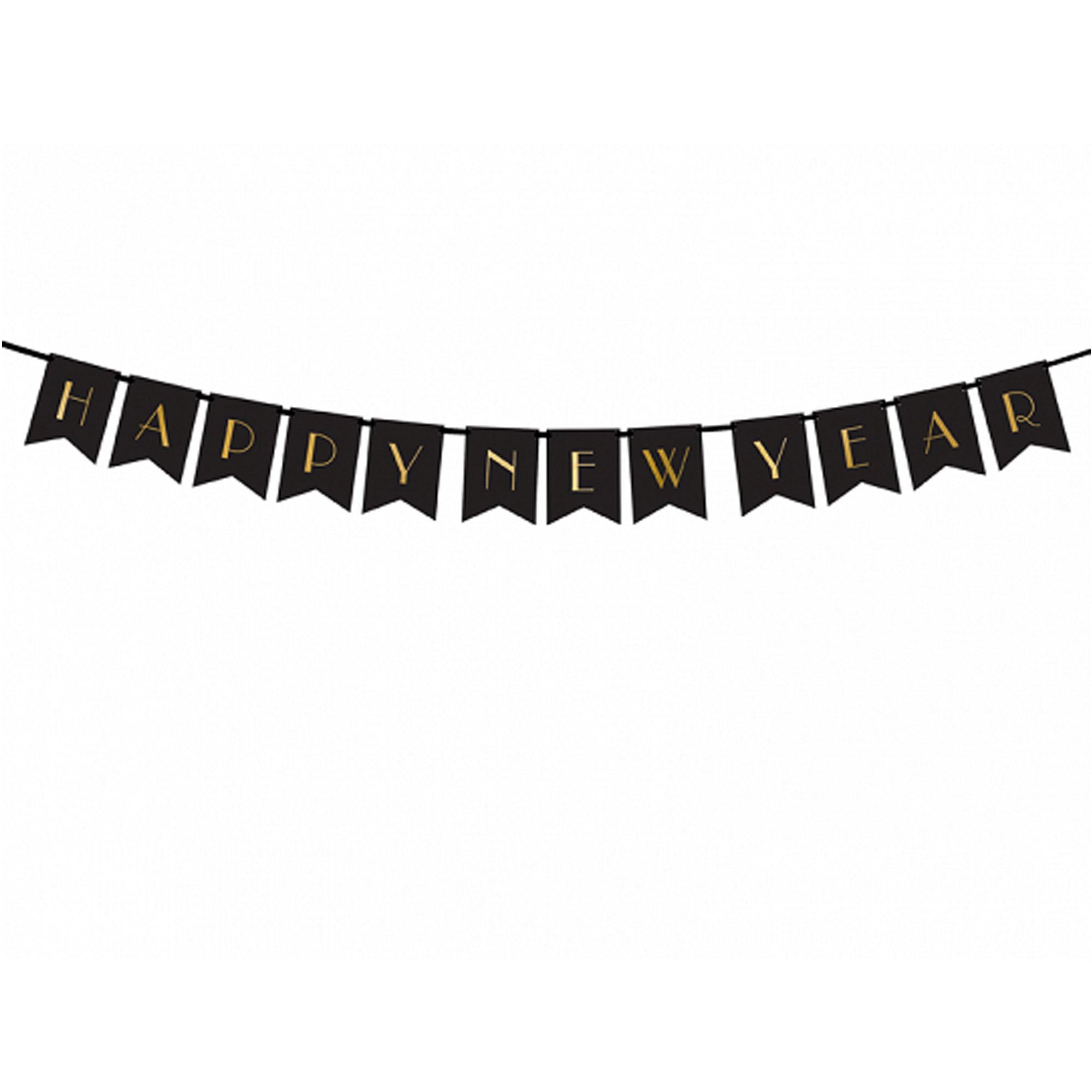 Happy New Year Black Banner 15x170cm Decorations - Party Centre