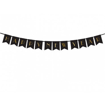 Happy New Year Black Banner 15x170cm Decorations - Party Centre