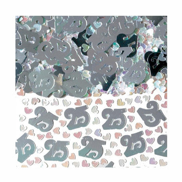 25th Anniversary Silver Confetti 14g Decorations - Party Centre