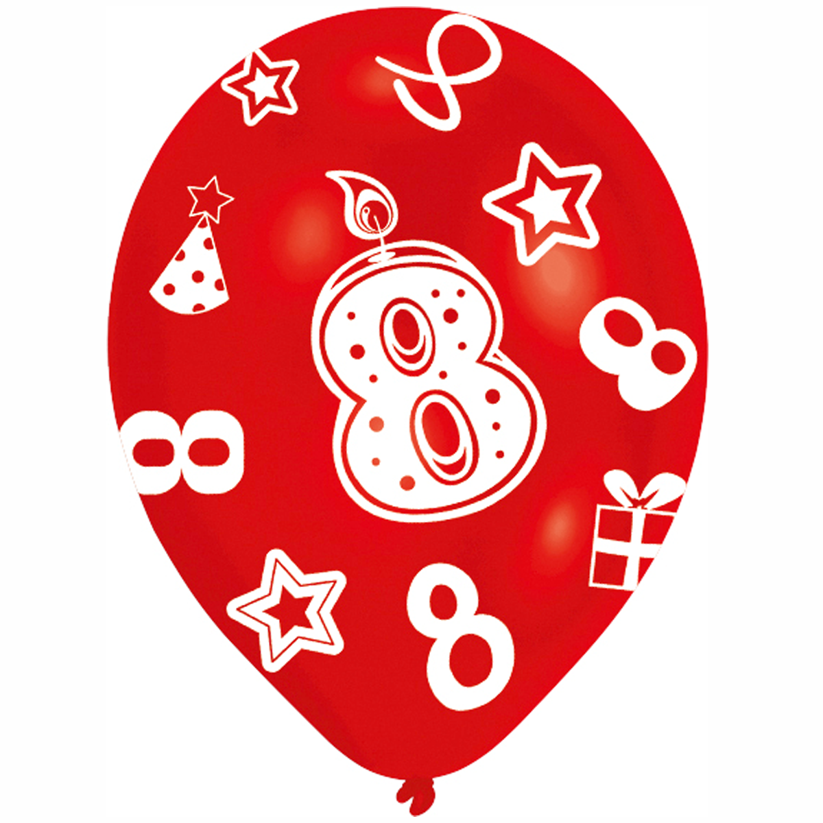 8th Birthday Assorted Colors Latex Balloons 11in, 6pcs Balloons & Streamers - Party Centre
