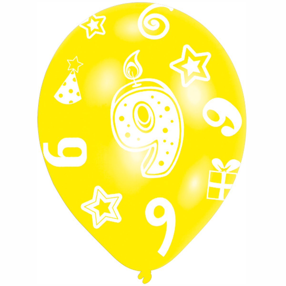 9th Birthday Assorted Colors Latex Balloons 11in, 6pcs Balloons & Streamers - Party Centre