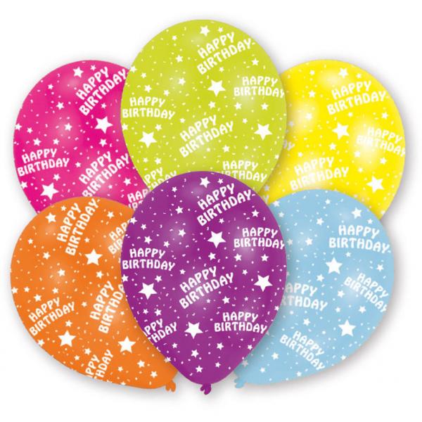 Happy Birthday All Printed Latex Balloons 11in, 6pcs Balloons & Streamers - Party Centre
