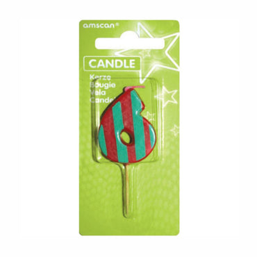 Number 6 Stripes Candle Party Accessories - Party Centre