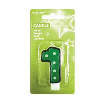 Number 1 Dots With Black Border Candle Party Accessories - Party Centre