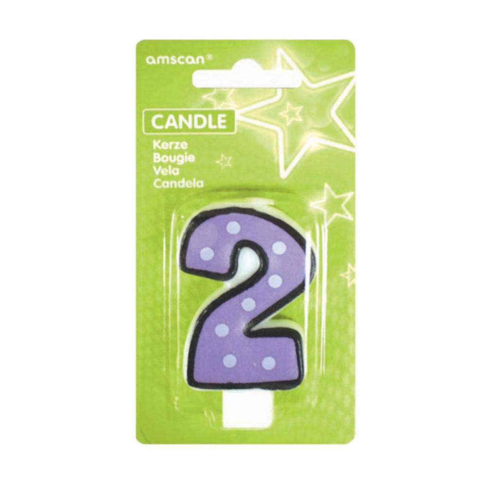 Number 2 Dots With Black Border Candle Party Accessories - Party Centre