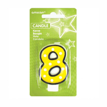 Number 8 Dots With Black Border Candle Party Accessories - Party Centre