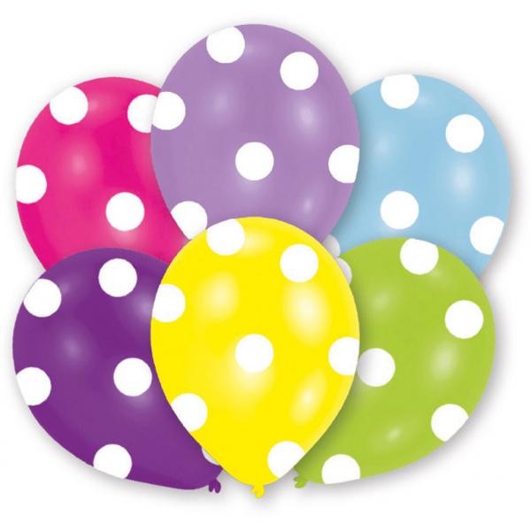 All Round Printed Polka Dots Assorted Latex Balloons 6pcs Balloons & Streamers - Party Centre