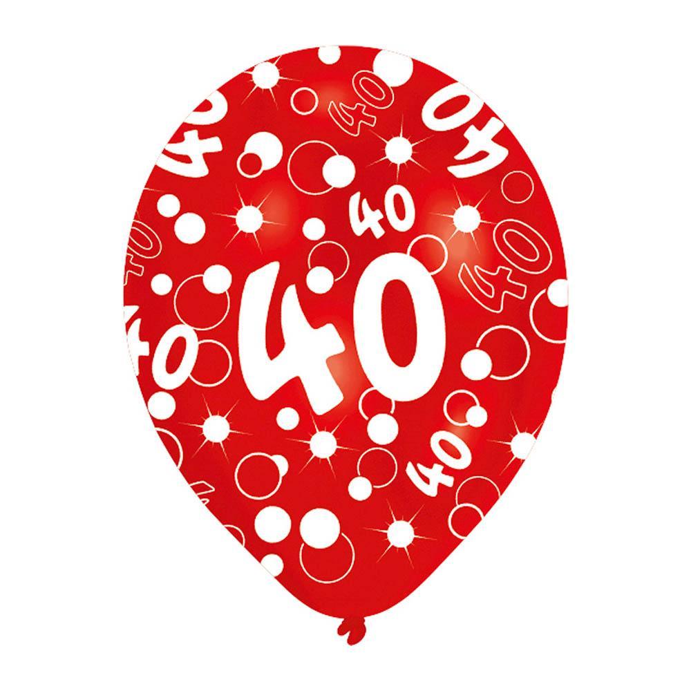 All Around Printed Age 40 Latex Balloons 11in, 6pcs Balloons & Streamers - Party Centre