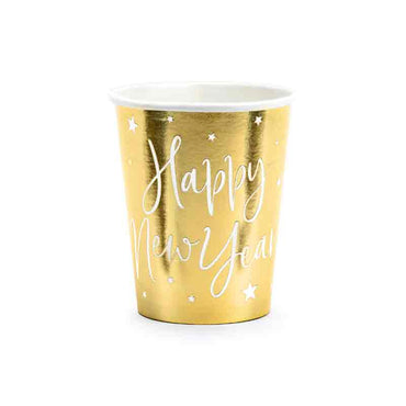 Happy New Year Gold Paper Cups 7oz, 6pcs