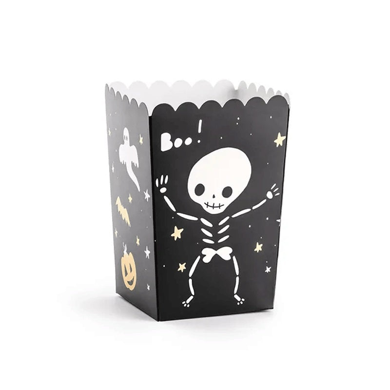 Boo Mix Boxes for Popcorn Black w/ White & Gold Metallic Print