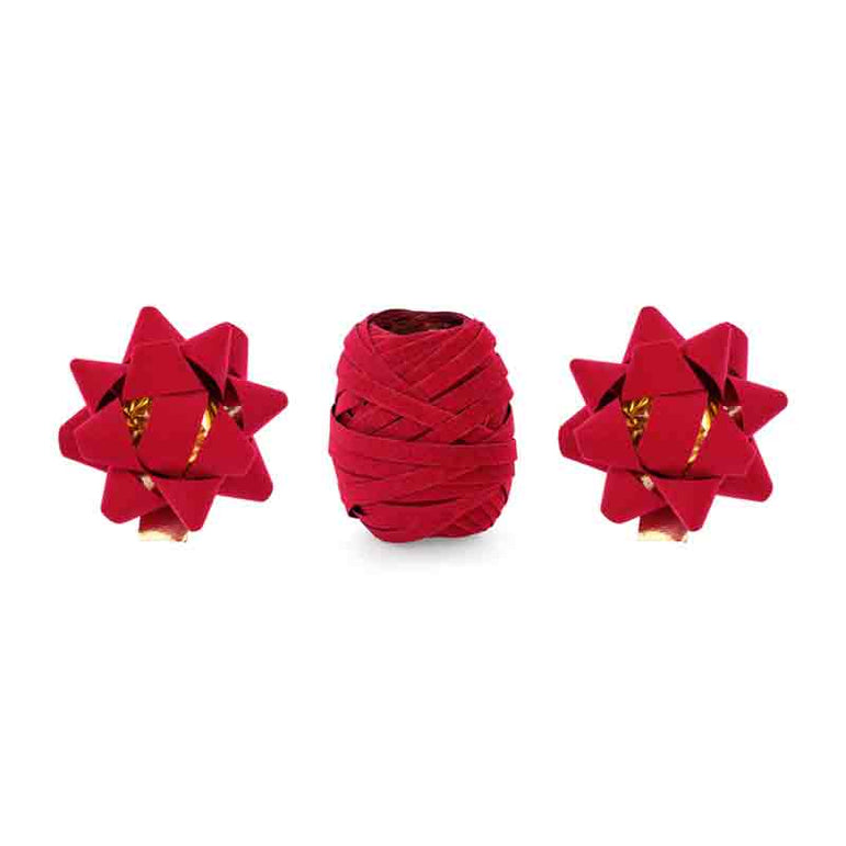 Red Velor Ribbons and Rosettes Mix 3pcs