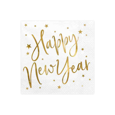 Happy New Year White Printed Napkin 20pcs