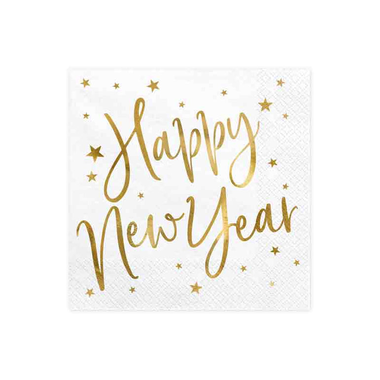 Happy New Year White Printed Napkin 20pcs