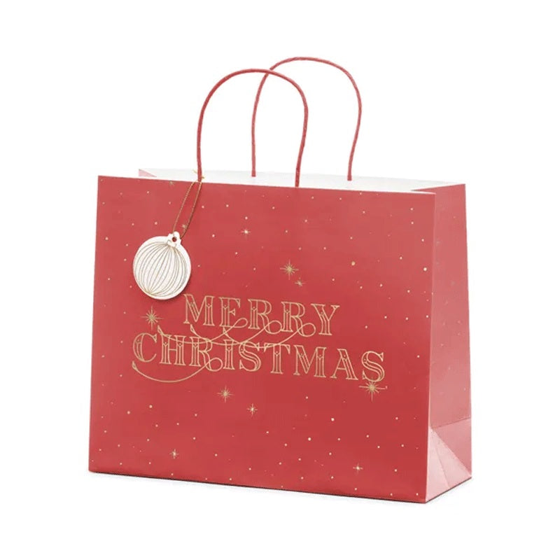 Merry Christmas Gift Bag Deep Red 32cm