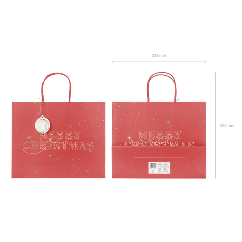 Merry Christmas Gift Bag Deep Red 32cm