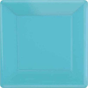 Caribbean Blue Square Paper Plates 10in, 20pcs Printed Tableware - Party Centre