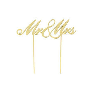 Mr & Mrs. Gold Plastic Cake Topper Party Accessories - Party Centre