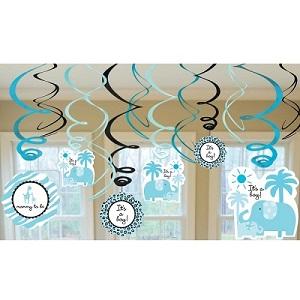 Sweet Safari Boy Baby Swirl Decorations 24in, 12pcs Decorations - Party Centre