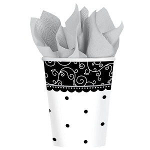 Black & White Wedding Cups 9oz Printed Tableware - Party Centre