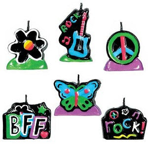 Neon Birthday Mini Molded Candles 1 7/8in, 6pcs Party Accessories - Party Centre