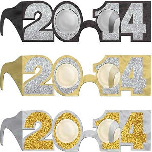2014 Black Silver And Gold Glitter Glasses 24pcs Costumes & Apparel - Party Centre