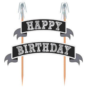 Happy Birthday Black Cake Banner Party Accessories - Party Centre