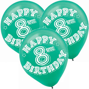 Happy 8th Birthday Latex Balloon Balloons & Streamers - Party Centre