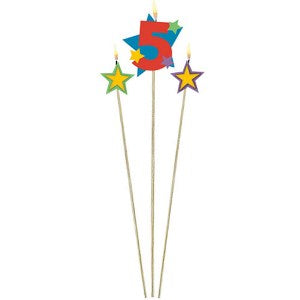 Number 5 Star Birthday Candle 3pcs Party Accessories - Party Centre