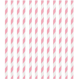 New Pink Paper Straws 24pcs Candy Buffet - Party Centre