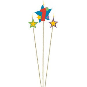 Number 1 Star Birthday Candle 3pcs Party Accessories - Party Centre