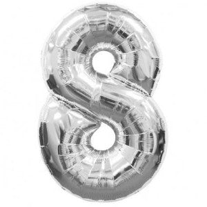 Number 8 Silver Foil Balloon 58x86cm Balloons & Streamers - Party Centre