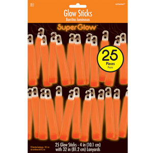 Orange Glow Sticks Mega Pack 4in, 25pcs Party Accessories - Party Centre